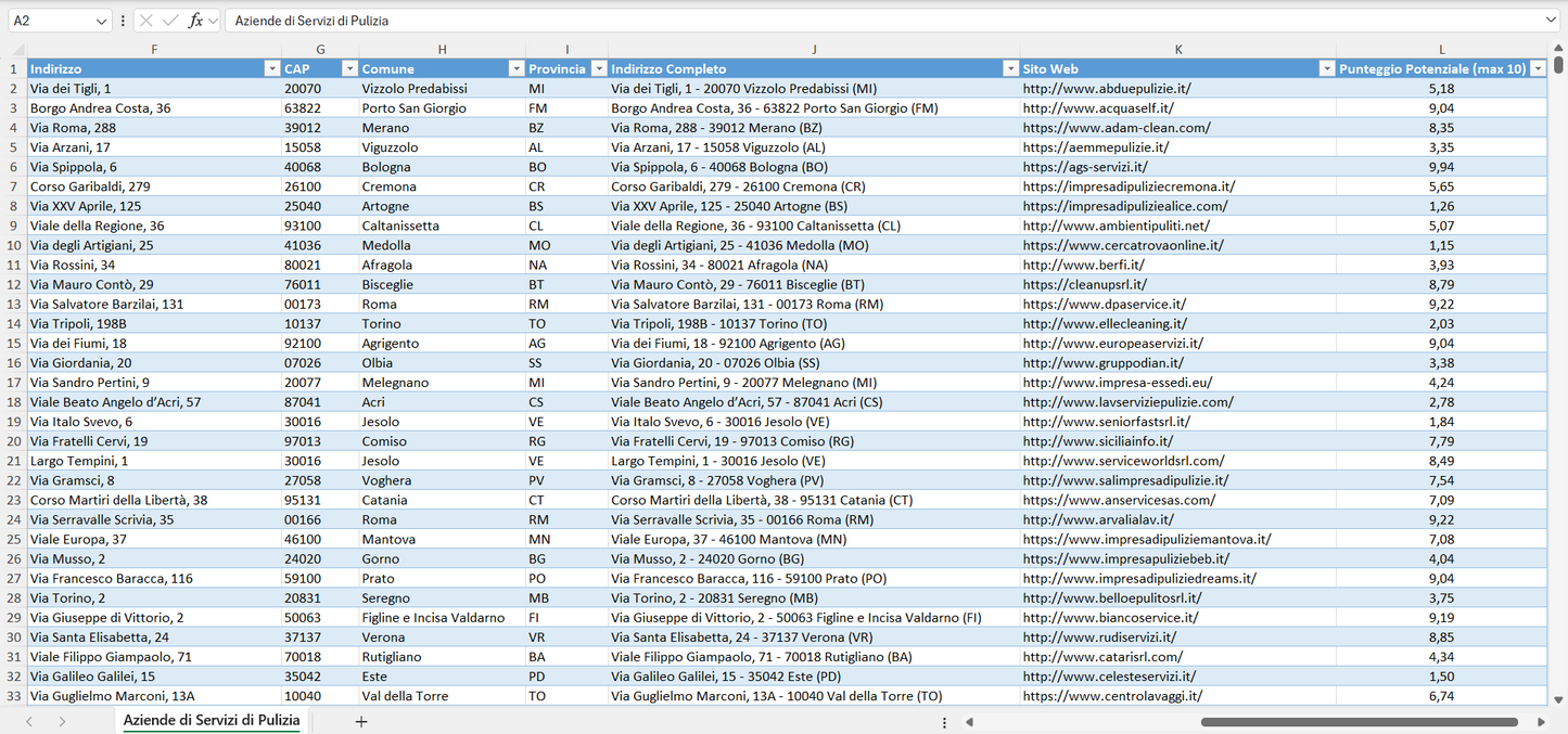 Database Indirizzi Email Aziende di Servizi di Pulizia Italia