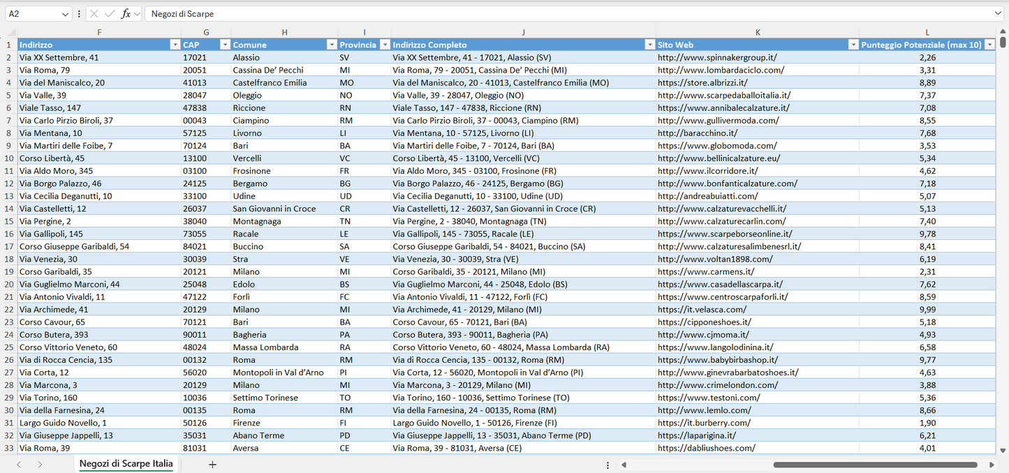 Database Indirizzi Email Negozi di Scarpe Italia