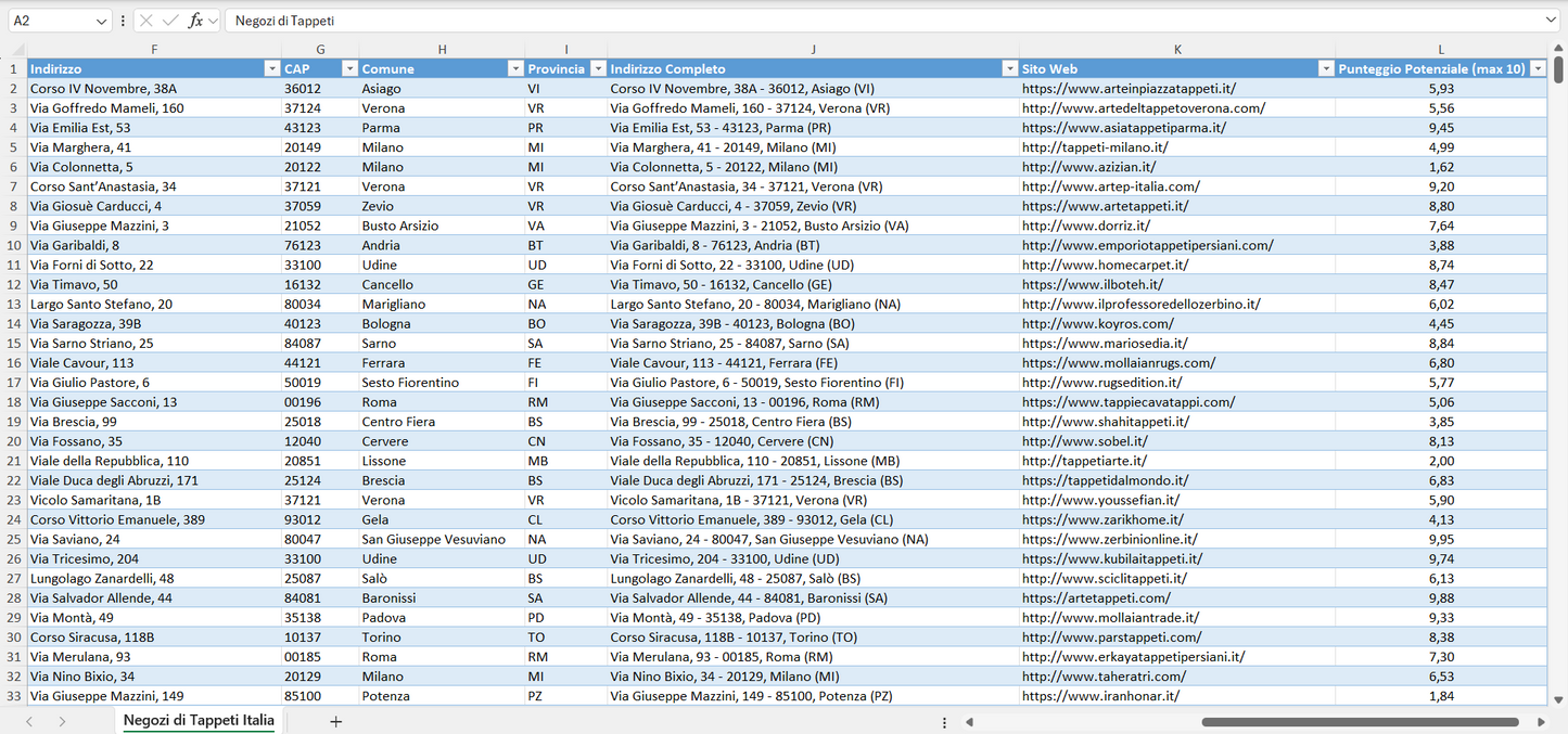 Database Indirizzi Email Negozi di Tappeti Italia