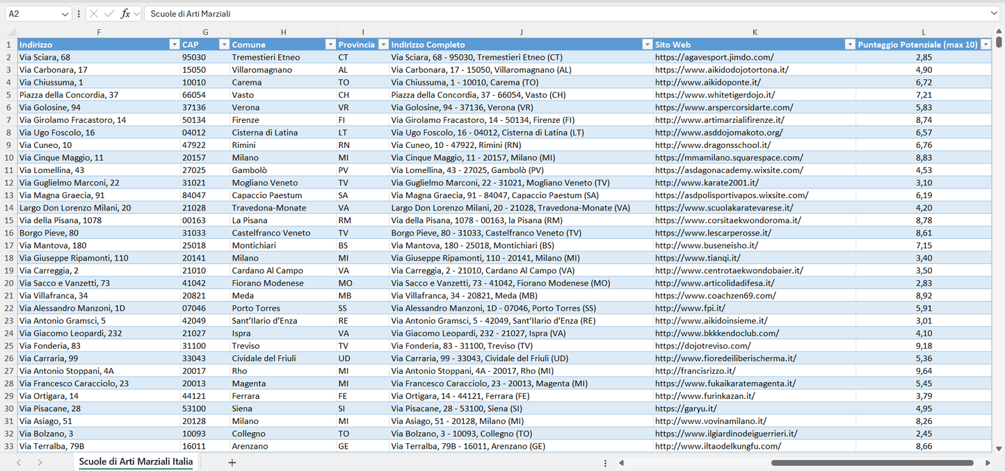 Database Indirizzi Email Scuole di Arti Marziali Italia