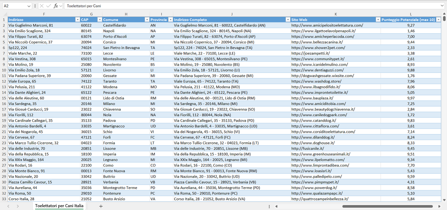 Database Indirizzi Email Toelettatori per Cani Italia